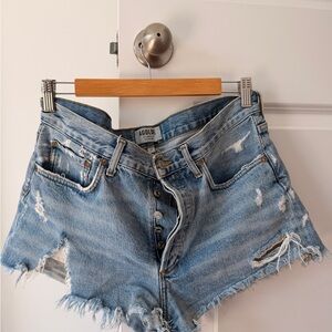 Agolde Light Blue Distressed Jean Shorts